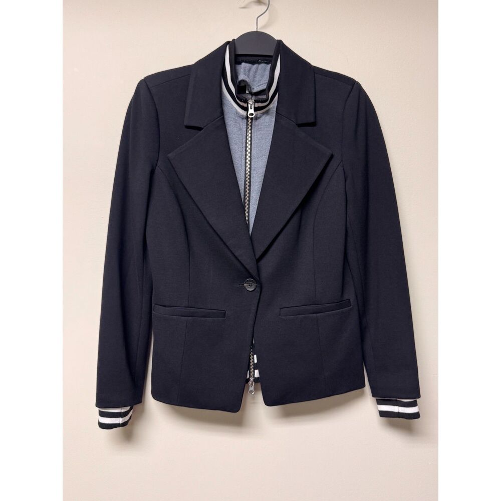 NEW - EVEREVE "Dickey" Blazer Layered Look Single Button Black Gray, Sz XS